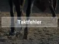 Nahaufnahme von Pferdebeinen auf Sand. Der Text "Taktfehler" ist überlagert, was auf einen Fehler im Gang des Pferdes hinweist.