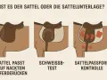 Illustrationen zeigen, wie man prüft, ob ein Sattel passt. Ein nasses Pferd satteln ist nur der Anfang, um Druckstellen zu vermeiden.