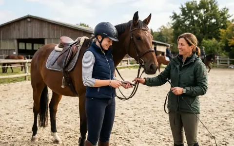 Eine Reiterin und ihre Trainerin am Pferd. Reiten ist schwer, aber mit guter Anleitung wird es leichter.