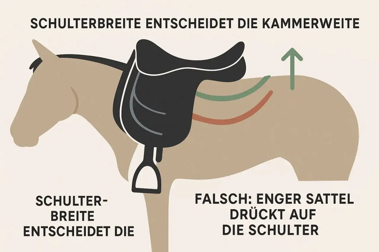 Illustration zeigt, wie die Schulterbreite die Kammerweite beeinflusst. Ein zu enger Sattel dr&uuml;ckt auf die Schulter.